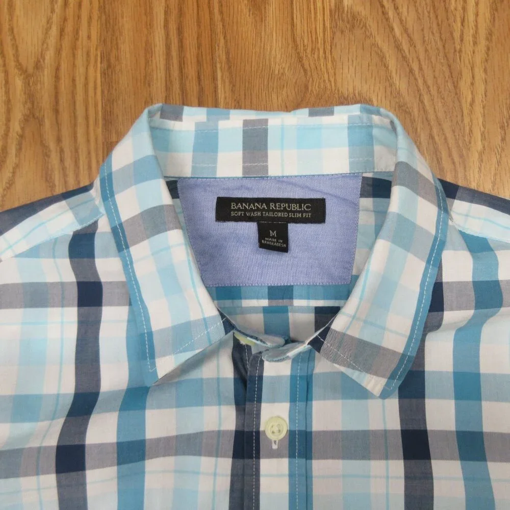 BANANA REPUBLIC SLIM FIT 100% COTTON SHIRT CHECK PLAID MEDIUM, M